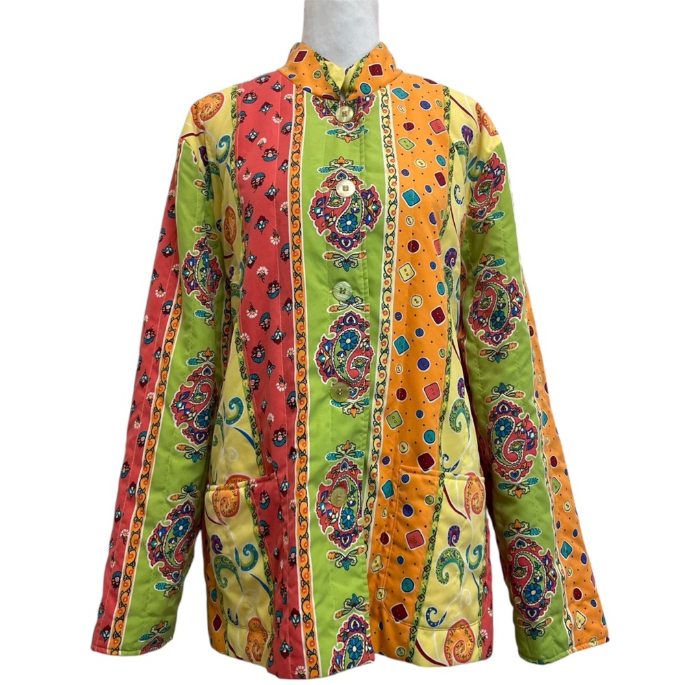 Koret Vintage 90s Colorful Paisley Floral Quilted Button Front Jacket